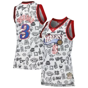 Allen Captivant Iverson Philadelphia 76ers Women's 2000 Doodle Swingman Jersey White