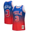 Allen Iverson Philadelphia 76ers 1996/97 Hardwood Classics Fadeaway Swingman Player Jersey Magnifique Red/Royal