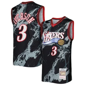Allen Iverson Philadelphia 76ers 2000/01 Hardwood Classics Exceptionnel Marble Swingman Jersey Black