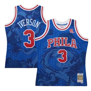 Allen Iverson Philadelphia 76ers Confortable 1996/97 Hardwood Classics Asian Heritage 6.0 Swingman Throwback Player Jersey Royal