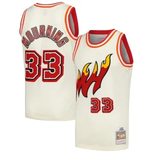 Alonzo Mourning Miami Bold Heat Chainstitch Swingman Jersey Cream