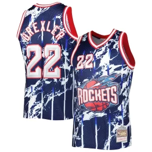 Clyde Drexler Refiné Houston Rockets 1996/97 Hardwood Classics Marble Swingman Jersey Navy