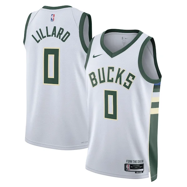Damian Lillard Milwaukee Bucks Nike Classique Unisex Fear The Deer Swingman Player Jersey Association Edition White