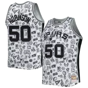 David Robinson San Antonio Spurs 1998/99 Hardwood Classics Doodle Éclatant Swingman Player Jersey White
