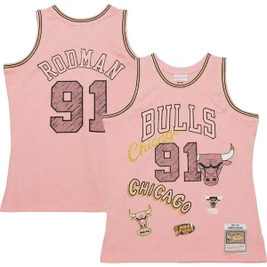 Dennis Rodman Chicago Bulls 1997/98 Swingman Sidewalk Classique Sketch Jersey Pink