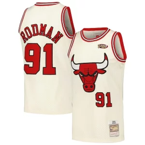 Dennis Rodman Commémoratif Chicago Bulls Chainstitch Swingman Jersey Cream