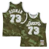 Dennis Rodman Los Angeles Lakers Hardwood Classics 1998/99 Ghost Green Swingman Distingué Jersey Camo