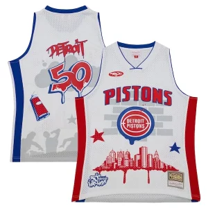 Detroit Pistons x Tats Cru Hardwood Exceptionnel Classics Fashion Jersey White