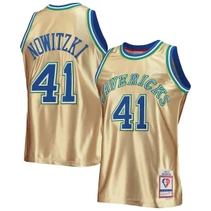 Dirk Nowitzki Dallas Mavericks 75th Anniversary 1998/99 Hardwood Classics Swingman Jersey Gold Exceptionnel