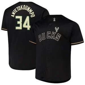 Giannis Antetokounmpo Exquisite Milwaukee Bucks Profile Big & Tall Name & Number Button Up Jersey Black