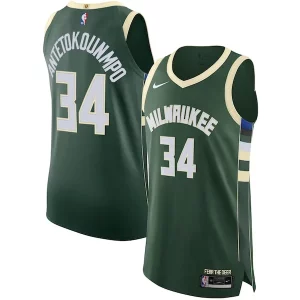 Giannis Antetokounmpo Milwaukee Bucks Nike Authentic Jersey Association Edition Hunter Green Tendance