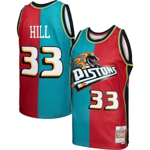 Grant Exclusif Hill Detroit Pistons Hardwood Classics 1999/00 Split Swingman Jersey Teal/Red