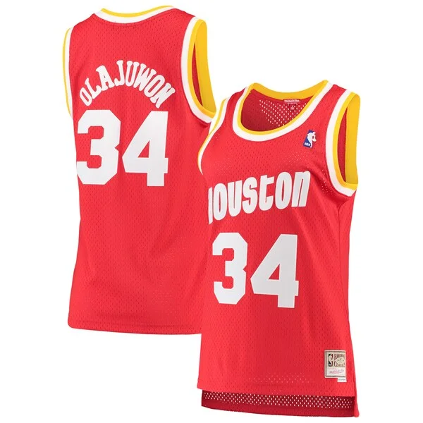 Hakeem Olajuwon Houston Rockets Women's 1993/94 Hardwood Classics Éclatant Swingman Jersey Red/Navy