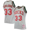 Kareem Abdul Jabbar Milwaukee Bucks 75th Anniversary 1971/72 Hardwood Classics Swingman Sophistiqué Jersey Silver