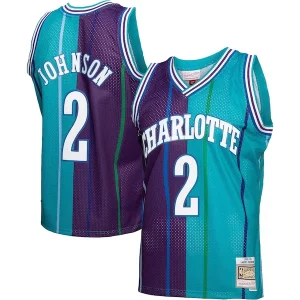 Larry Johnson Charlotte Hornets Gracieux Hardwood Classics Split Swingman Jersey Teal/Purple
