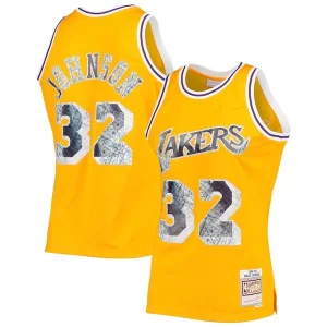 Magic Johnson Los Angeles Lakers 1984/85 Hardwood Classics NBA 75th Anniversary Diamond Swingman Jersey Gold Captivant