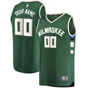 Milwaukee Bucks Youth Fast Break Custom Replica Jersey Hunter Green Dashing Icon Edition