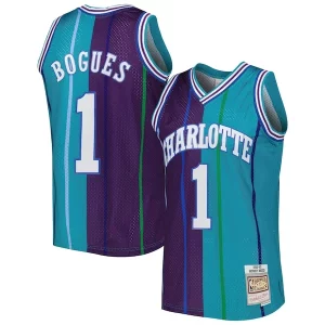 Muggsy Bogues Charlotte Haut de gamme Hornets Hardwood Classics 1992/93 Split Swingman Jersey Teal/Purple