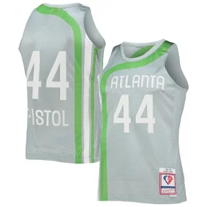 Pete Maravich Stylish Atlanta Hawks 75th Anniversary 1971/72 Hardwood Classics Swingman Jersey Silver