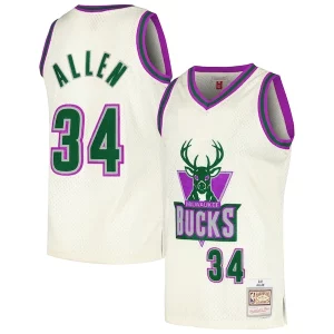 Ray Allen Commémoratif Milwaukee Bucks Chainstitch Swingman Jersey Cream