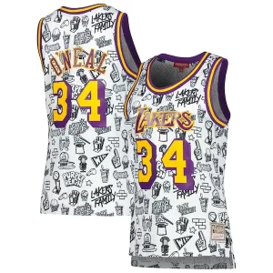 Shaquille O'Neal Los Angeles Lakers Women's 1996 Doodle Swingman Jersey White Exceptionnel