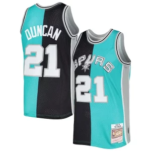 Tim Duncan San Antonio Collectible Spurs Hardwood Classics 1998/99 Split Swingman Jersey Black/Teal