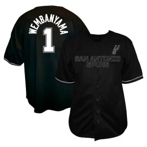 Victor Wembanyama San Antonio Spurs Profile Big & Bold Tall Name & Number Button Up Jersey Black